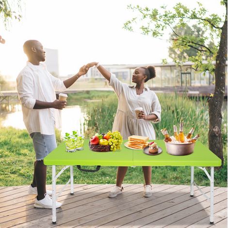 Table pliante 125x61x74 cm en plastique et acier vert, facile à monter pour camping FloraGrace (1/5)