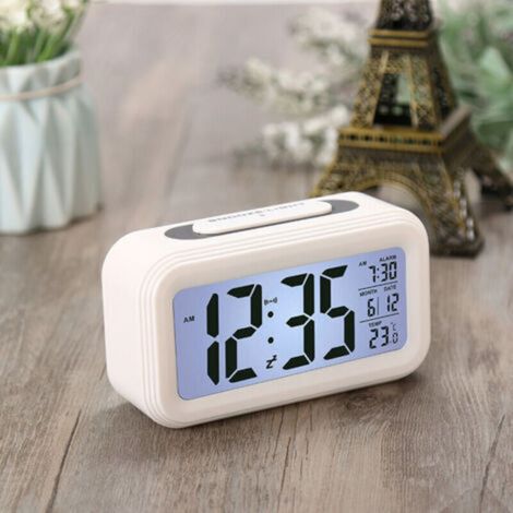 Réveil lumineux- Réveil Numérique,Réveil Digital Horloge Murale Réveil LED Digital Grand Ecran avec Date,pour Maison Bureauil Numérique 13.64.67.5cm(Blanc) (1/4)