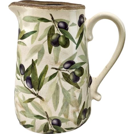 Jarra de cerámica craquelada beige con aceitunas 23 cm (1/5)