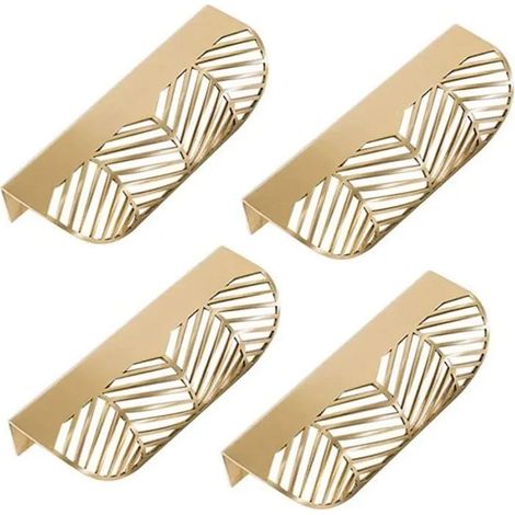 Poignées de meuble - Doré - 4 pièces - Laiton - Design de feuille - Modèle moderne (1/4)