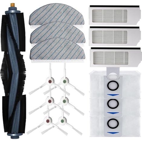 Ricambi adatti per l'aspirapolvere robot Ecovacs DEEBOT T10 Plus: 1 spazzola principale, 3 spazzole laterali, 3 filtri, 3 panni per la pulizia, 3 sacchetti per la polvere (16 pezzi per confezione) (1/2)