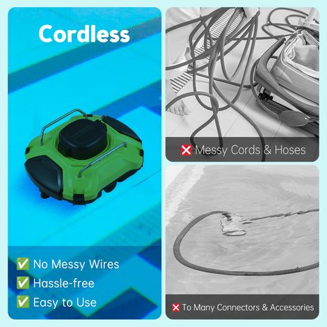 Robot nettoyeur de piscine sans fil 30 W IPX8 étanche moteurs à double entraînement aspirateur automatique 110 minutes d'autonomie batterie rechargeable auto-stationnement filtre fin 200 um pour hors (1/5)