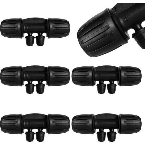 5 Pièces Connecteur de Tuyau en T Barbelé, 4-Voies Raccord de Tuyau D'Irrigation pour Tube 15/20 mm à 4/7 mm, Connecteur d'Irrigation Goutte à Goutte à 4-Voies pour Jardin, Pelouse (1/5)
