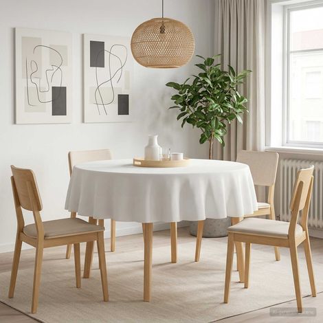 Tissu de Table Rond Blanc Ø 140 cm Polyester (1/5)