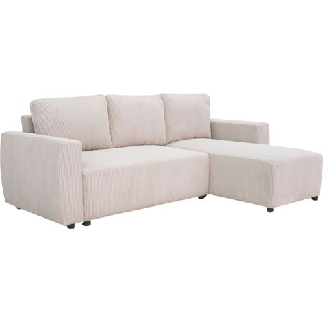 Sofá Cama Chaise Longue Ulises, Reversible con Arcón de 80L, Sofá Rinconero 3-4 Plazas 224x84x84 cm Beige (1/5)