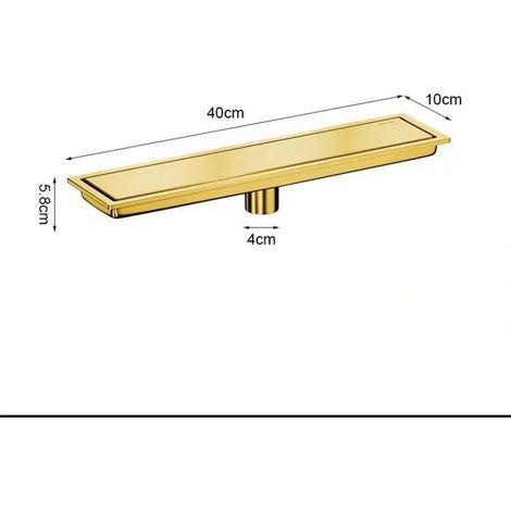 Siphon de sol linéaire dissimulé ALOEZ, finition or, 10x40 cm, acier inoxydable 304, siphon de sol de salle de bain avec système de désodorisation, siphon de sol d'hôtel de luxe. (1/4)
