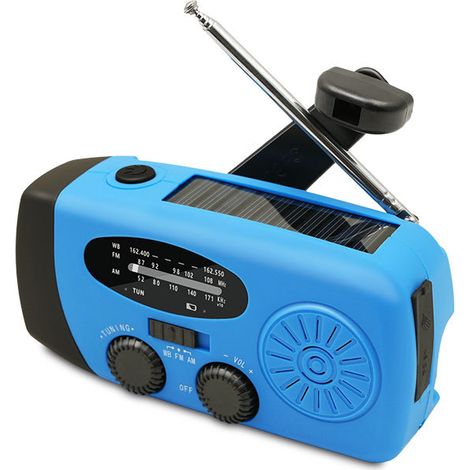 Filiyano-Récepteur radio d'urgence multifonctionnel à manivelle rechargeable à énergie solaire - Bleu (1/3)