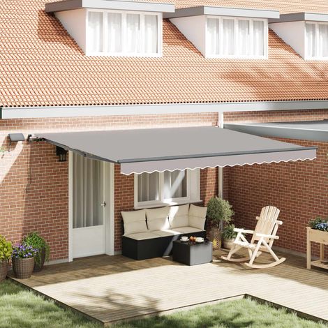 Toldo retráctil Gris Claro 450 x 300 cm Tela y Aluminio