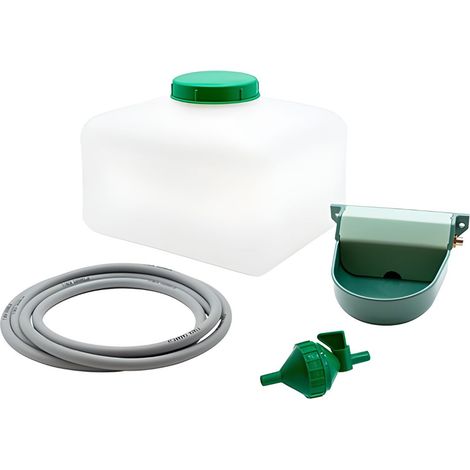 Kit bebedero grande automático para animales, perros, gallinas, faisanes -Incluye depósito fabricado en plástico + tubo + bebedero automático de plástico + llave y filtro - 10 L