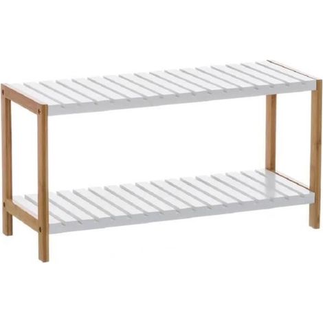 Meuble à chaussures - JUANIO - 70 x 26 x 36 cm - Bambou/MDF - 2 étagères - Naturel/Blanc (1/3)