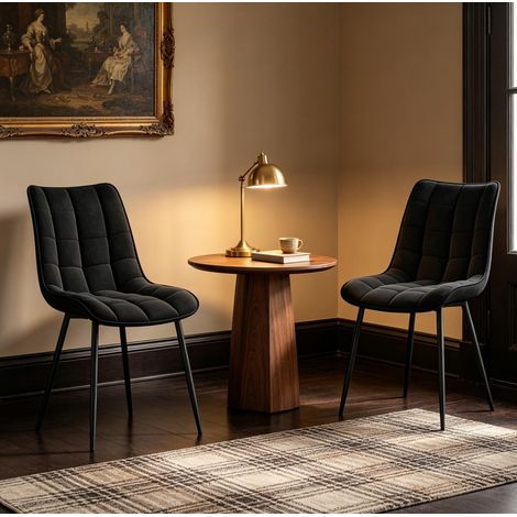Pack de 2 sillas de comedor tapizadas en terciopelo negro con patas metálicas OKWISH (1/5)