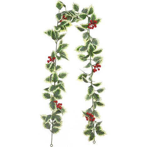 Guirlande de Noël aux baies rouges et pommes de pin, décorations de Noël artificielles pour cheminée intérieure et extérieure, décoration hivernale et de Noël. (1/5)