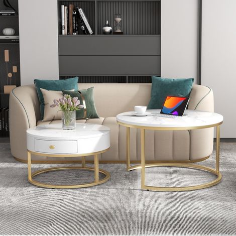 Mesa salón nido doble brillo mármol blanco OKMYHOME (1/5)