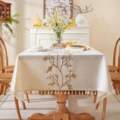 Nappe Rectangulaire Anti Tache Lin et Coton Nappe Exterieur Impermeable Nappes Tissu en Lavable pour Table Basse, Jardin, Cuisine Décoration de Table(Blanche,140x180cm) (1/5)