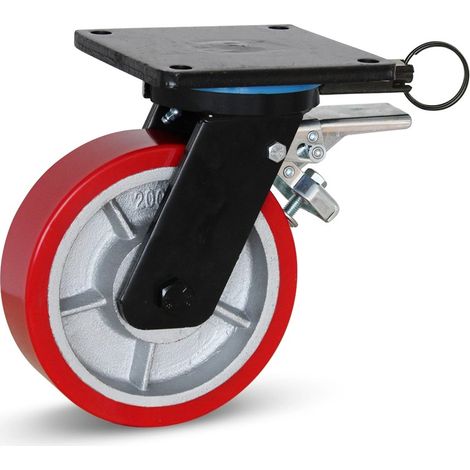Roue pivotante extra lourde freinée - MESO - PU - 200mm - 1400kg - Platine (1/2)