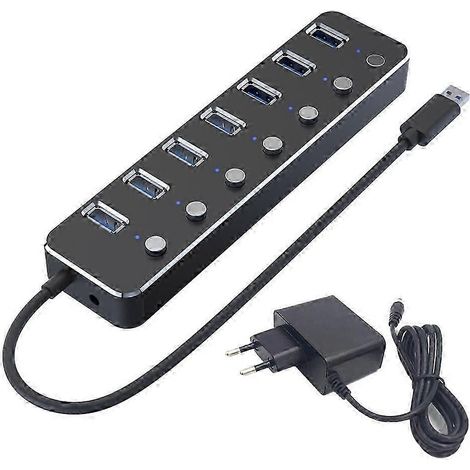 Adaptateur secteur USB 3.0 à 7 ports, hub répartiteur en alliage d'aluminium, multi-extension USB 3.0, câble de 1,2 m, prise européenne, modèle unique BWHBYV (1/4)
