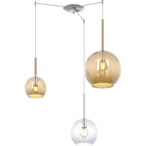 Lampadario Contemporaneo Future Metallo Cromo Vetro Mix Trasp-Ambra 3 Luci E27