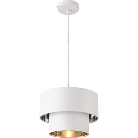 Lampe à suspendre moderne suspension douille 60 watts en métal et textile diamètre 30 cm blanc argenté