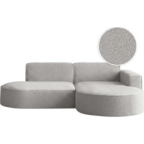 Canapé d'angle droit 4 places MARLA en tissu bouclette - Gris clair (1/5)