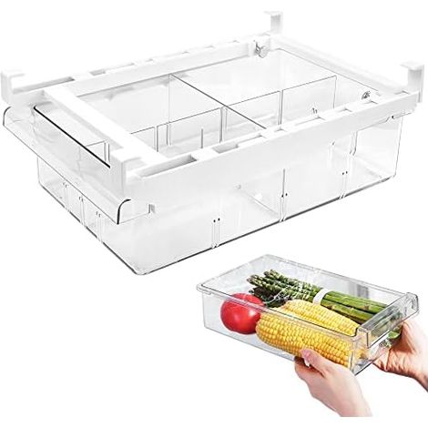 QINERSAW Rangement Frigo Rétractable 30  20  9.5cm Boîte de Rangement Coulissant Bac de Rangement Plastique Frigo Transparent Tiroir pour Légumes Viande Fruits (1/5)