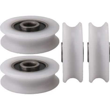 poulies en nylon à gorge en U blanches, 4 x 20 x 6,5-7,4 mm de diamètre intérieur, pour porte coulissante (1/2)