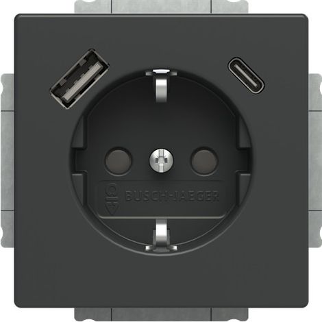 Busch-Jaeger Enchufe SCHUKO® USB Safety+ con USB A/C antracita - Plataforma 63 (20 EUCB2USBAC-81), 2CKA002011A6300