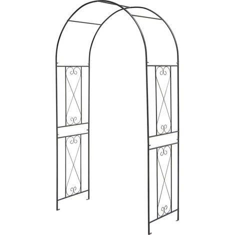 Arco de jardín de metal con estacas para plantas trepadoras, color negro