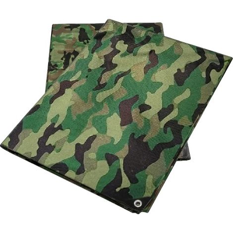 Lona impermeable de doble refuerzo, 3 m x 4 m, 1,8 kg, camuflaje mixto, fácil instalación con ojales. (1/5)