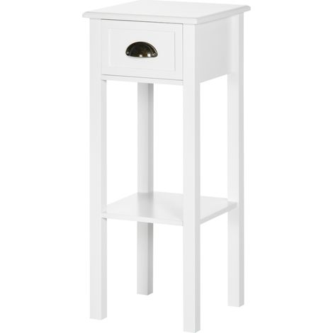 Table de chevet avec tiroir et étagère de rangement moderne blanc 30x30x75 cm (1/5)