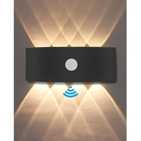 Applique Murale Exterieur, Lampe Detecteur de Mouvement Interieur 8W, Applique Murale Chambre 3000K Blanc Chaud, Imperméable IP65, Balcon, Escaliers, Salon Disponible - Noir [Classe énergétique F] (1/3)