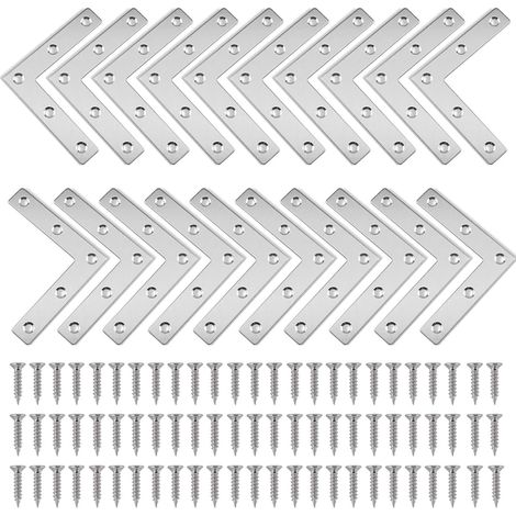 20 Pièces Équerre d’Angle Plate en Acier Inoxydable, Equerre de Fixation en Forme de L avec Vis, pour Fixation Meubles, Armoires, Étagères en Bois, Tables et Chaises en Bois (80 x 80 mm) (1/5)