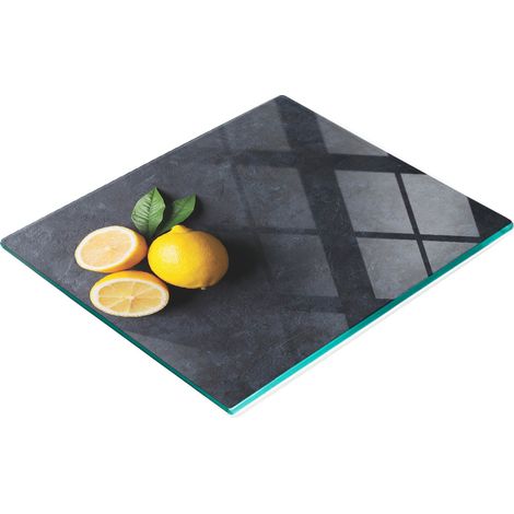 Elegante e resistente tagliere da cucina in vetro con motivo a nocciolo di limone, 60x52 cm. (1/5)