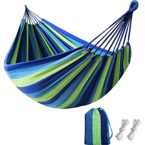 Filiyano-Hamac portable en coton pour le camping, le jardin et la cour (Bleu/200X150Cm) (1/4)