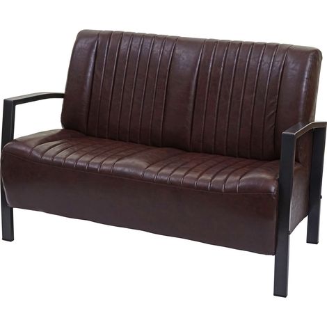 Divano due posti design industriale HHG-472 acciaio verniciato ecopelle marrone