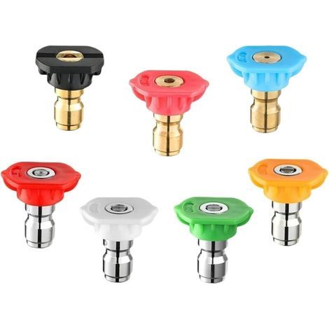 Lot de 7 buses de pulvérisation pour nettoyeur haute pression, orifice de 1,2 mm, connexion à plusieurs degrés pour nettoyage de voiture et jardin (1/5)