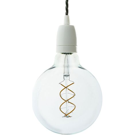 creative cables - Lampada a sospensione Made in Italy completa di cavo tessile trecciato e finiture in porcellana bianca
