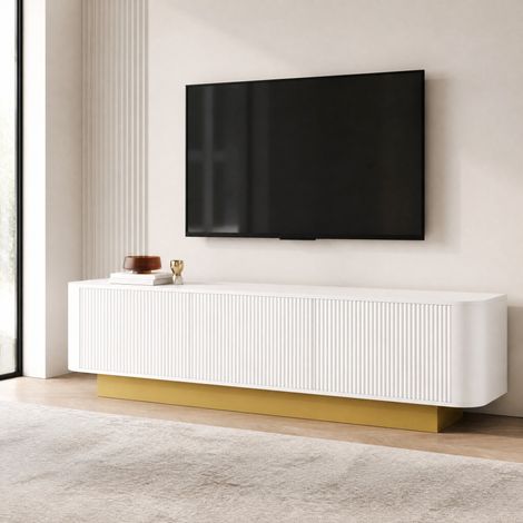 Mobile TV 170x40,5x47 cm in MDF e PB bianco con spazio contenitore, per soggiorno – MEUBLIV (1/5)