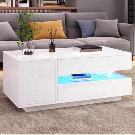Mesa salón elevable con almacenaje LED moderna blanco OKMYHOME (1/5)