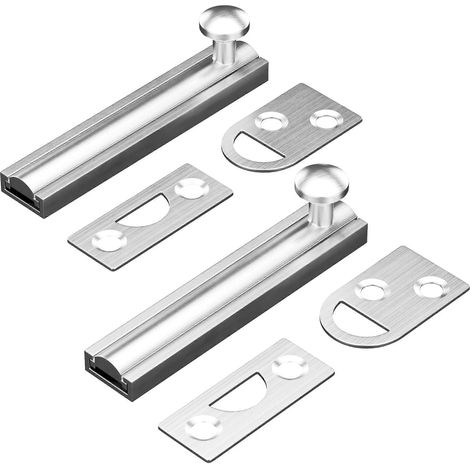 Set aus 2 massiven Messing-Aufputzschlössern, 7,6 cm (3 Zoll), robuste Türschlösser in gebürstetem Silber für Terrassentüren (1/5)