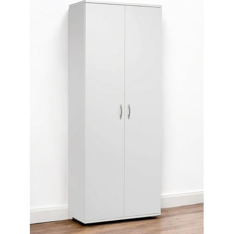 Scarpiera Salvaspazio in Legno Laminato Bianco, 70 x 34 x 176 cm, 5 Ripiani, 2 Ante