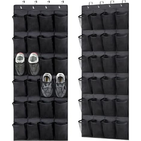 Sac à chaussures suspendu noir - Rangement à chaussures pour porte - 24 compartiments - Gain de place - Rangement à chaussures à suspendre à la porte avec 24 compartiments supplémentaires - Noir (1/5)