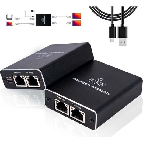 Switch Ethernet a 3 porte, splitter RJ45 da 1000 Mbps, da 1 a 3 porte Ethernet RJ45 per computer, hub, switch, router, decoder, TV digitale, ecc. (1/4)