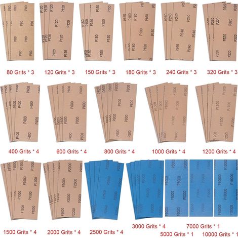 Lot de 57 - Papier De Verre 9 X 3 - 6 Pouces Sec Et Humide Assortiment De Papier Abrasive Grain 10000 7000 5000 3000 2500 2000 1500 1200 1000 800 600 (1/5)