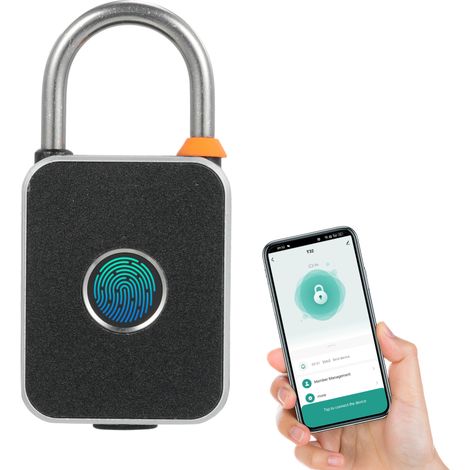 Candado biométrico con lector de huellas dactilares, desbloqueable mediante aplicación, resistente al agua, recargable por USB (ideal para deportes, equipaje y bicicletas).