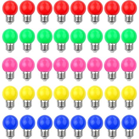 Lot de 40 Ampoule LED Couleur E27 3W (équivalente 30W) 240LM E27 Grosse culot à vis Ampoules pour Guirlande Maison Fête Décoration d'ambiance Multicolore Rouge, Jaune, Bleu, Vert, Rose (1/5)