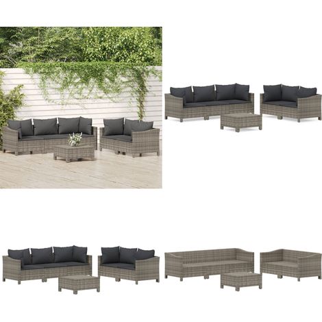 Set Divani da Giardino 6 pz con Cuscini in Polyrattan Grigio - Divano angolare - Divano centrale