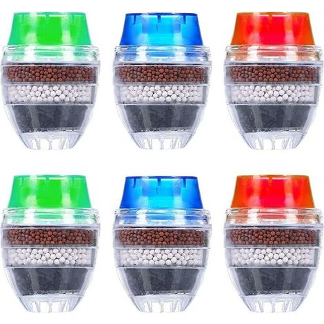 Filtre eau Robinet à Charbon Actif, 6 Pièces Purificateur Mini Water Filtre Robinet pour Cuisine Water Filter, Qualité Universel Filtre Anti Calcaire eau Robinet Rond pour Kitchen (6-Layer Filt (1/5)
