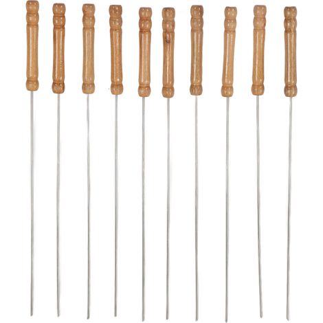 10 brochettes barbecue manche bois acier inoxydable piques à brochette BBQ pour grillades extérieur 30 cm lot