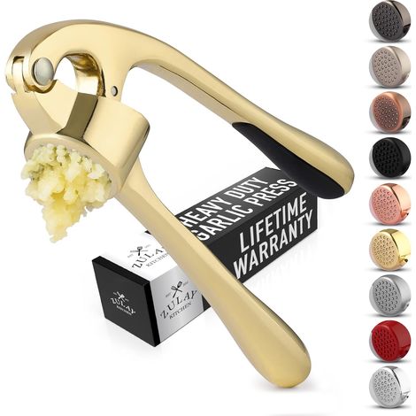 Prensa de ajo de alta calidad, con mango suave y ergonómico – Incluye pelador de ajo de silicona y cepillo de limpieza – Juego de tres piezas de herramientas para triturar ajo – Prensa de ajo resisten (1/5)