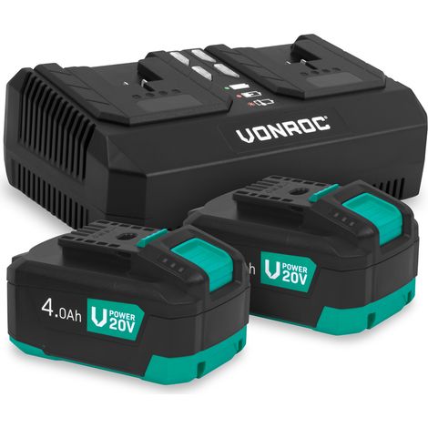 VONROC VPower 20V Kit de Démarrage 2 Batteries 4.0Ah + Chargeur Double Rapide Pour Outils Électroportatifs (1/5)